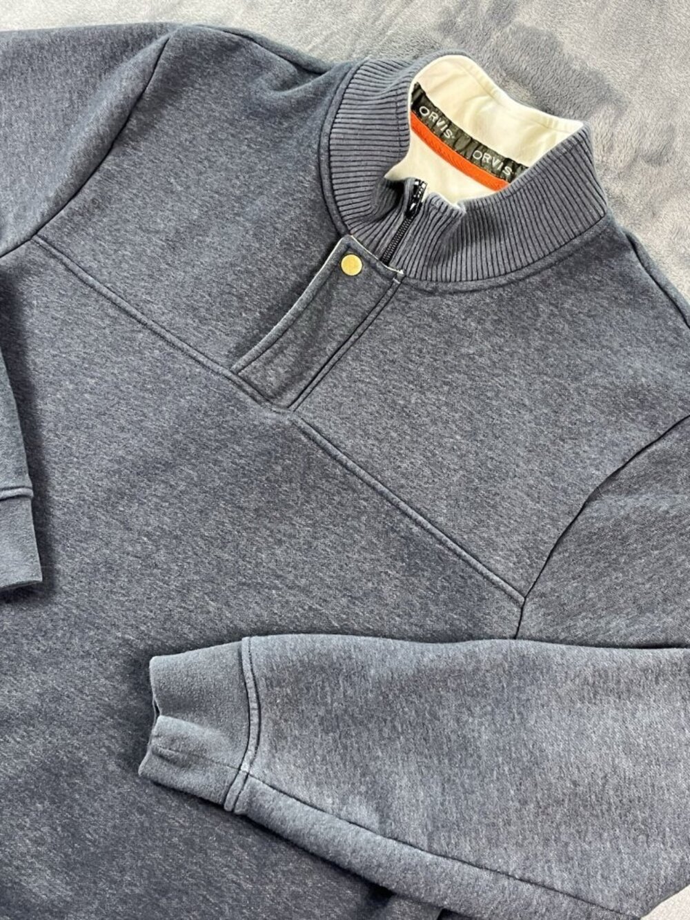Orvis Signature Sweatshirt Men's XXL Blue Gray Quarter Zip Snap Pullover Casual